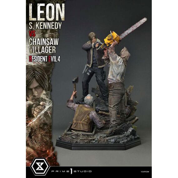 Resident Evil 4 Ultimate Premium Masterline Series Statue 1/4 Leon S. Kennedy vs. Chainsaw Villager Bonus Ver. 76 cm