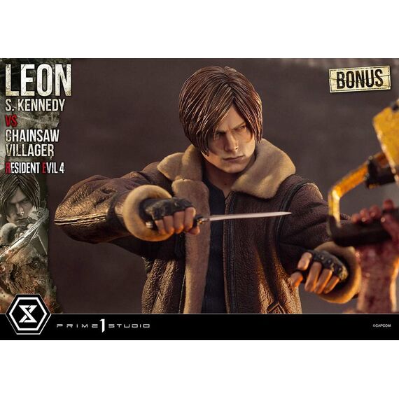 Resident Evil 4 Ultimate Premium Masterline Series Statue 1/4 Leon S. Kennedy vs. Chainsaw Villager Bonus Ver. 76 cm