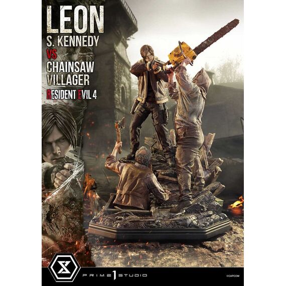 Resident Evil 4 Ultimate Premium Masterline Series Statue 1/4 Leon S. Kennedy vs. Chainsaw Villager Bonus Ver. 76 cm