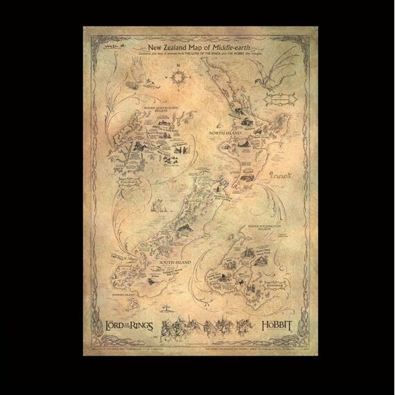 The Hobbit Art Print New Zealand Map of Middle Earth 50 x 70 cm