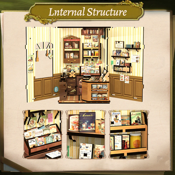 BOOK NOOK KIT - DIY- Cooking Bookstore - 156pc + LED Light