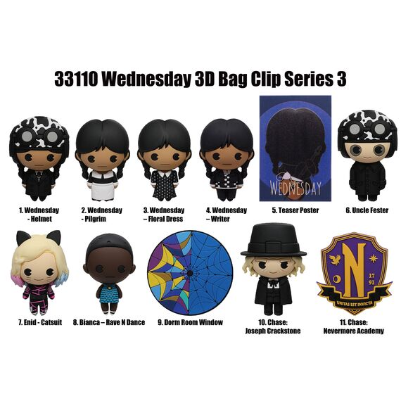 WEDNESDAY - Series 3 - 3D Foam Bag Clip (Display 24 Pcs)