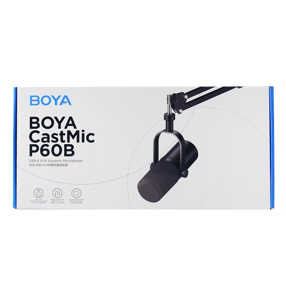 BOYA CastMic P60B studio microphone with arm, wired USB XLR - black