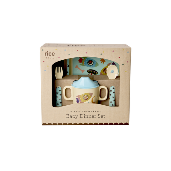 Rice - Melamine Baby Dinner Set - Dogs in Space Print - 4 pcs / Baby and Children