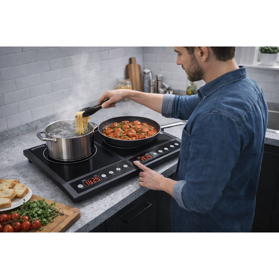 Induction cooker, two-burner adjustable hob, 2000W + 2000W BLOW