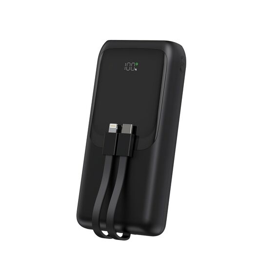 Gembird PB20-PD20-LCD-01 Fast charging power bank with integrated cables, 20W, 20000 mAh, black