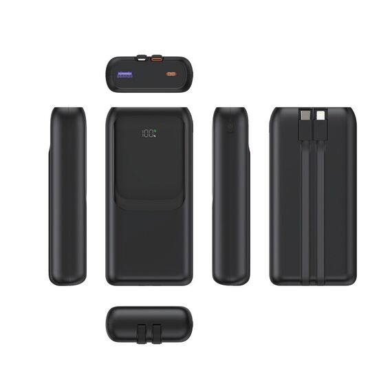 Gembird PB20-PD20-LCD-01 Fast charging power bank with integrated cables, 20W, 20000 mAh, black