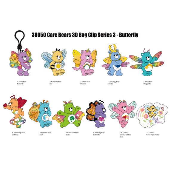 CARE BEARS - Series 3 - 3D Foam Bag Clip (Display 24 Pcs)