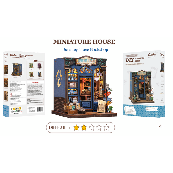 MINIATURE HOUSE - DIY - Journey Trace Bookshop - 241pc + LED Light