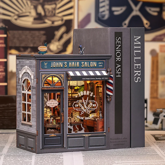 MINIATURE HOUSE - DIY- John's Hair Salon - 210pc + LED Light