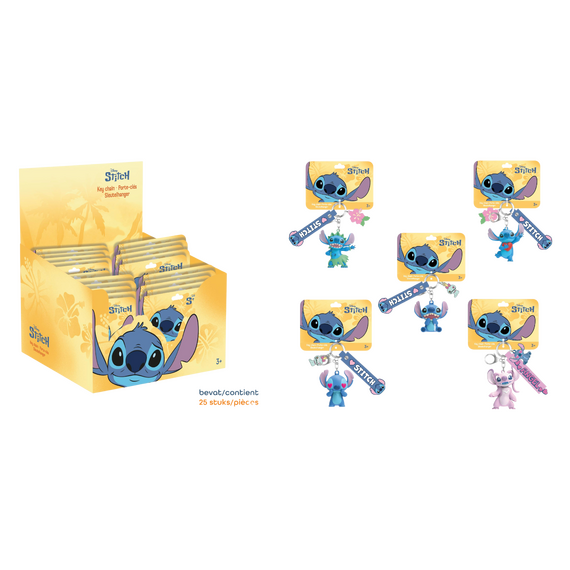 STITCH - Display of 25pc 3D Foam Keychain - 5 Models