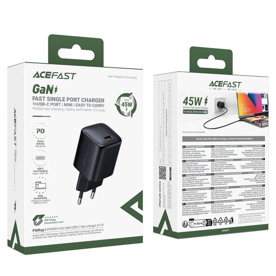 Acefast A119 GaN PD 45W USB-C Wall Charger - Black