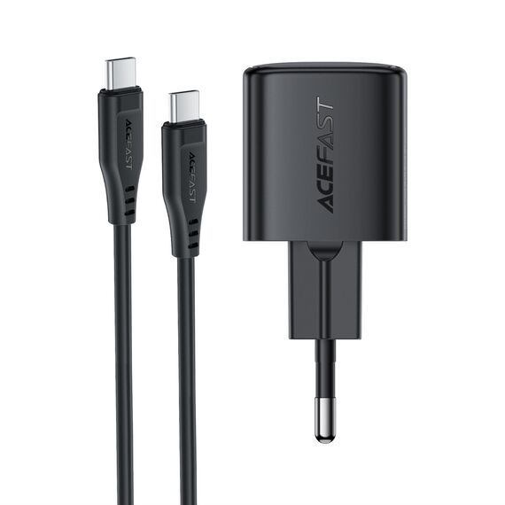 Acefast A118 30W GaN USB-C Wall Charger with 1.2m USB-C to Lightning Cable - Black
