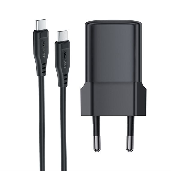 Acefast A118 30W GaN USB-C Wall Charger with 1.2m USB-C to Lightning Cable - Black