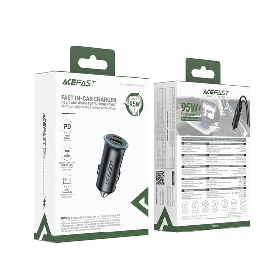 Acefast B16 95W USB-A + USB-C Car Charger - Gray