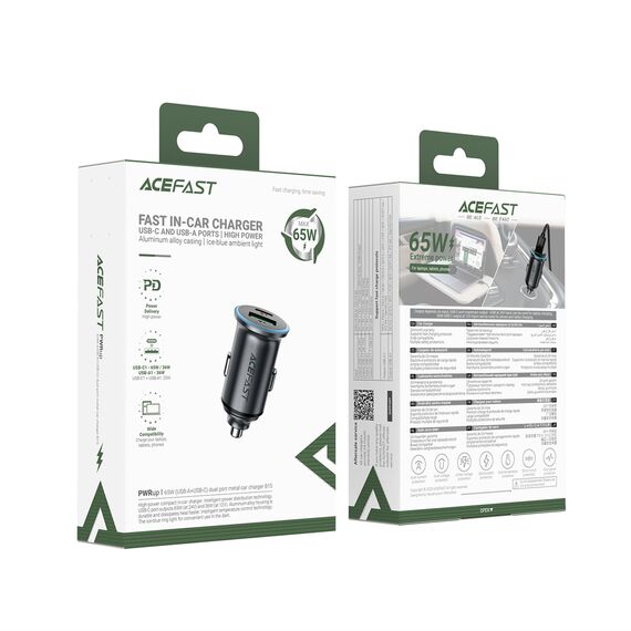 Acefast B15 65W USB-A + USB-C Car Charger - Gray