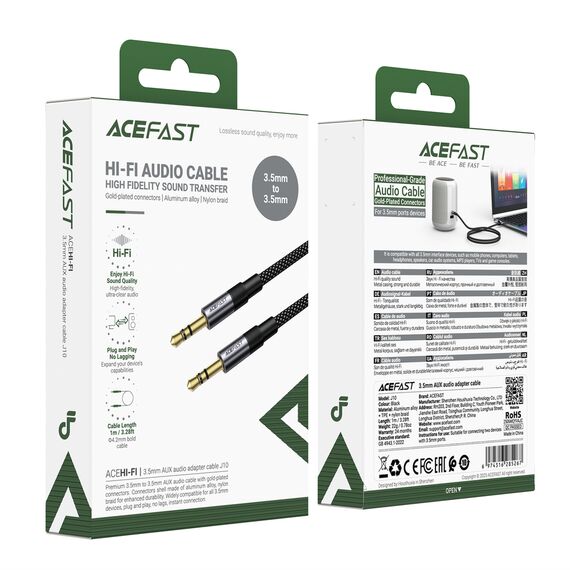 Acefast J10 AUX cable mini jack 3.5mm 1m - black