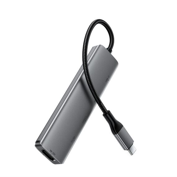 Acefast J18 USB Hub USB-C 6-in-1 HDMI 4K 60Hz PD90W Docking Station - Gray