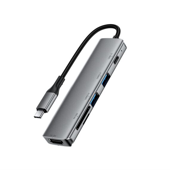 Acefast J18 USB Hub USB-C 6-in-1 HDMI 4K 60Hz PD90W Docking Station - Gray