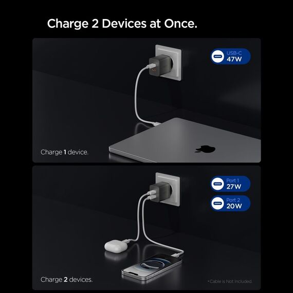 Ładowarka sieciowa Spigen Essential EE472EU-GAN 2-Porty 47 W - ciemnoszara