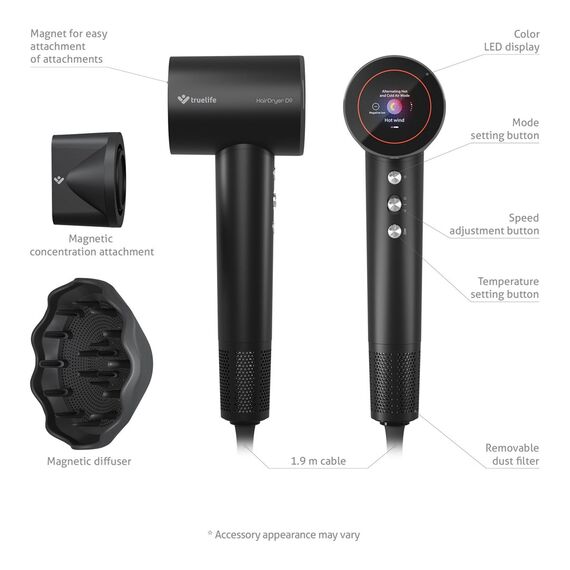 TrueLife HairDryer D9 hair dryer 1600 W Black