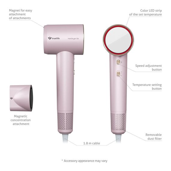 TrueLife HairDryer D6 hair dryer 1600 W Rose