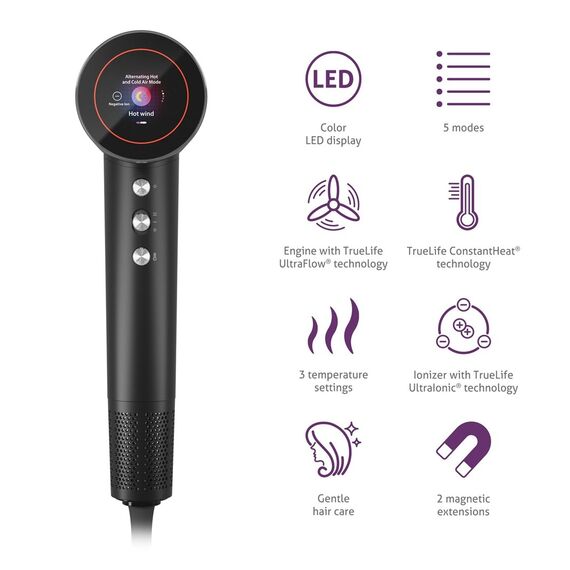 TrueLife HairDryer D9 hair dryer 1600 W Black
