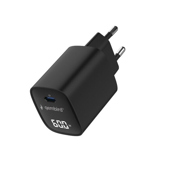 Gembird TA-UC-1C-PD60LCD-01-BK 60W USB Type-C fast charger, LCD, black