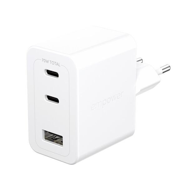 EMPOWER - 70W Multiple Charger 2x USB-C+USB-A EU, Silver White / Electronics