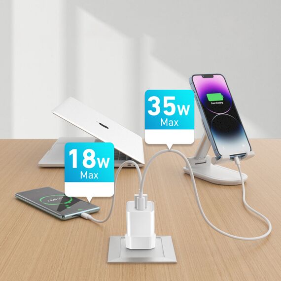 Wozinsky WWC-35W GaN USB-A + USB-C Wall Charger - White
