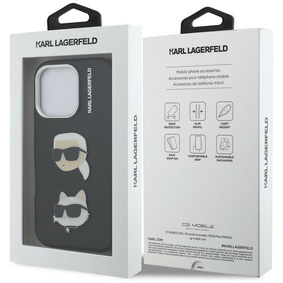 Karl Lagerfeld FW Grained Karl &amp; Choupette Heads Pins Case for iPhone 16 Pro - Black