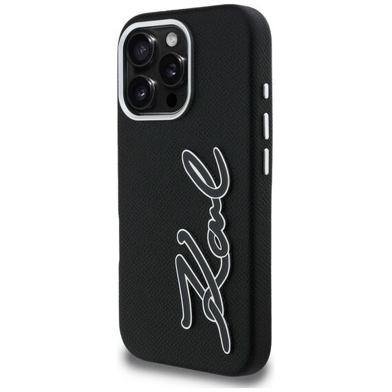 Karl Lagerfeld FW Grained Signature Logo iPhone 16 Pro Case - Black