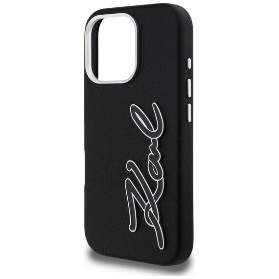 Karl Lagerfeld FW Grained Signature Logo iPhone 16 Pro Case - Black