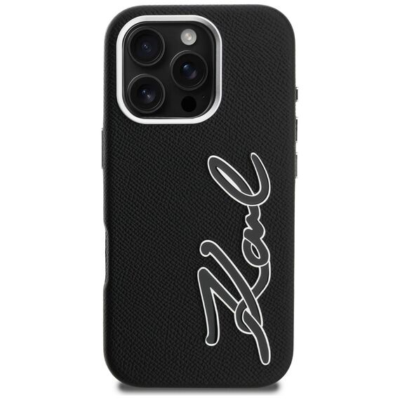 Karl Lagerfeld FW Grained Signature Logo Case for iPhone 16 Pro Max - Black