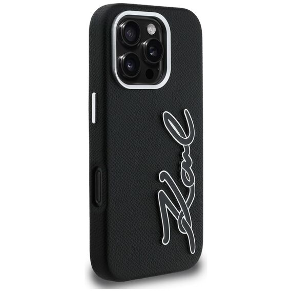 Karl Lagerfeld FW Grained Signature Logo Case for iPhone 16 Pro Max - Black