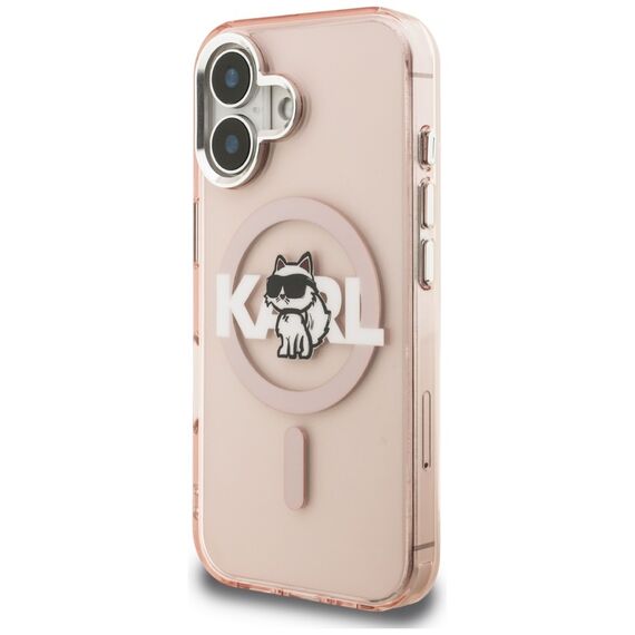 Karl Lagerfeld IML Choupette Sketch Logo MagSafe iPhone 16 Case - Pink