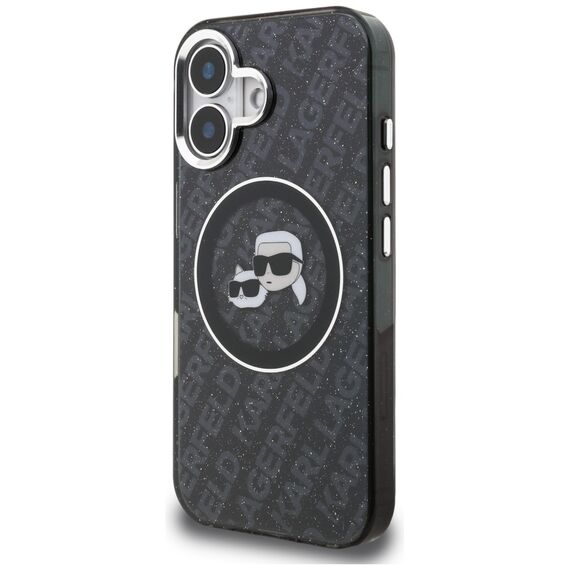 Karl Lagerfeld IML Glitter Karl &amp; Choupette Heads Logo MagSafe Case for iPhone 16 - Black