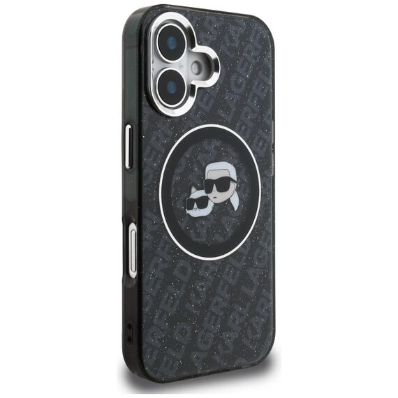 Karl Lagerfeld IML Glitter Karl &amp; Choupette Heads Logo MagSafe Case for iPhone 16 - Black