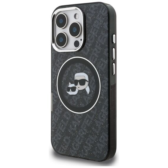 Karl Lagerfeld IML Glitter Karl &amp; Choupette Heads Logo MagSafe Case for iPhone 16 Pro - Black