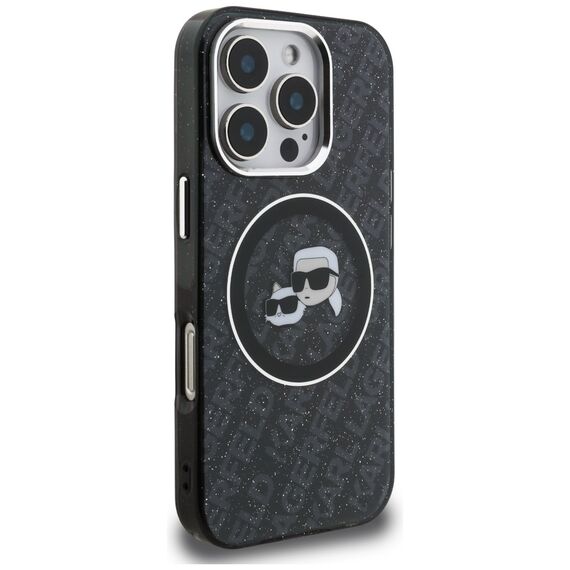 Karl Lagerfeld IML Glitter Karl &amp; Choupette Heads Logo MagSafe Case for iPhone 16 Pro - Black