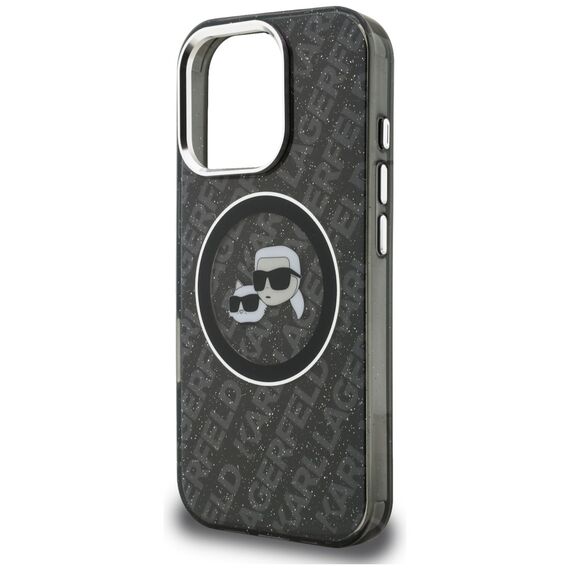 Karl Lagerfeld IML Glitter Karl &amp; Choupette Heads Logo MagSafe Case for iPhone 16 Pro Max - Black