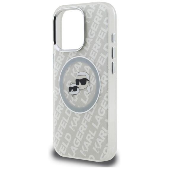 Karl Lagerfeld IML Glitter Karl &amp; Choupette Heads Logo MagSafe Case for iPhone 16 Pro Max - Gray