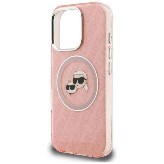 Karl Lagerfeld IML Glitter Karl &amp; Choupette Heads Logo MagSafe Case for iPhone 16 Pro - Pink
