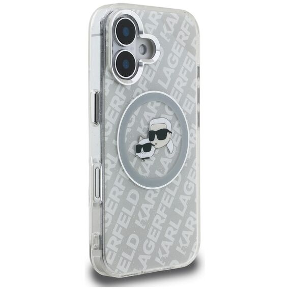 Karl Lagerfeld IML Glitter Karl &amp; Choupette Heads Logo MagSafe iPhone 16 Case - Gray