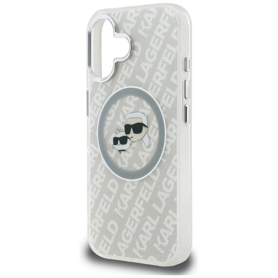 Karl Lagerfeld IML Glitter Karl &amp; Choupette Heads Logo MagSafe iPhone 16 Case - Gray