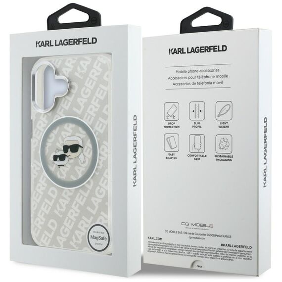 Karl Lagerfeld IML Glitter Karl &amp; Choupette Heads Logo MagSafe iPhone 16 Case - Gray