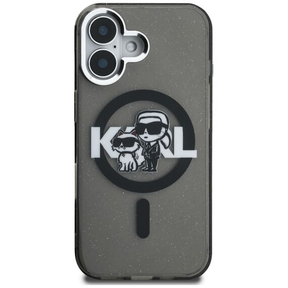 Karl Lagerfeld IML Glitter Karl &amp; Choupette Sketch Logo MagSafe Case for iPhone 16 - Black