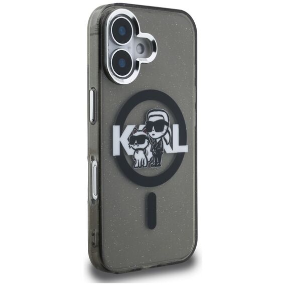 Karl Lagerfeld IML Glitter Karl &amp; Choupette Sketch Logo MagSafe Case for iPhone 16 - Black