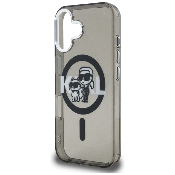 Karl Lagerfeld IML Glitter Karl &amp; Choupette Sketch Logo MagSafe Case for iPhone 16 - Black
