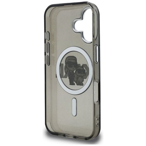 Karl Lagerfeld IML Glitter Karl &amp; Choupette Sketch Logo MagSafe Case for iPhone 16 - Black